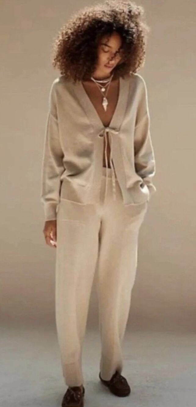 FREE PEOPLE Beach | oatmeal beige 100% cotton Solar knit pant sweater set